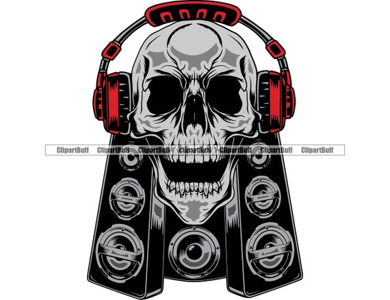 Skull Wearing Headphones Skeleton DJ Speaker Box Vinyl Record Hip Hop Rap  Rapper Horror Night Club Music Art Tattoo Design Jpg PNG SVG Cut