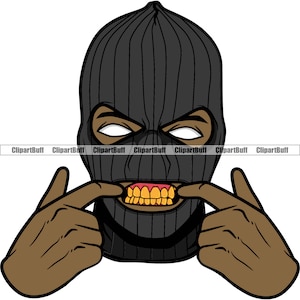 Gangster Hustle Black Gang Mitglied Ski Maske zeigt Gold Zähne Rich Thug Mafia Crime Mob Boss Rap Hip Hop Tattoo Design JPG PNG SVG geschnitten Datei