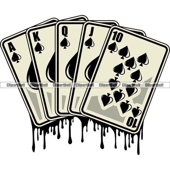 Poker Royal Flush Dripping Hand Casino Playing Cards Game Drip Gamble Vegas  Table Win Vintage Jackpot Winner Art Logo Design JPG PNG SVG Cut
