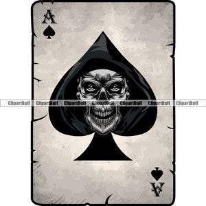 Tête de crâne As de pique Squelette Visage Carte à jouer Poker Casino Texas Hold'em Gamble Gambling Horreur Grin Art Tattoo Design PNG Fichier SVG