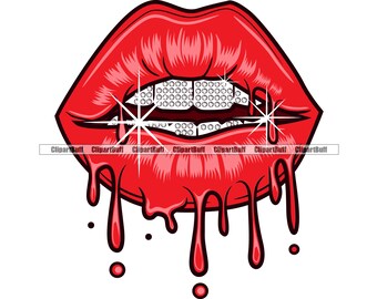 Sexy Woman Red Lips Dripping Diamond Teeth Drip Sparkle Money Bling Female Boss Lady Hustle Girl Hustling Color Design JPG PNG SVG Cut File
