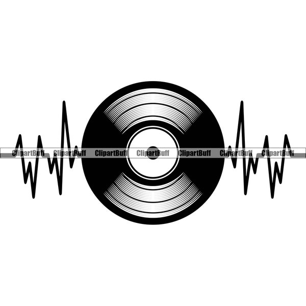 Vinile Battere il cuore Heartbeat Musica DJ Disc Jockey Retro Vintage Sound Rap Hip Hop Rock Party Dance Club Nightclub Logo Design jpg PNG SVG Cut File