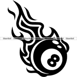 Flaming 8 Eight Ball Fire Flames Billiard Pool Team League Equipment Burn Burning Sports Game Tattoo Art Logo Design JPG PNG SVG Cut File