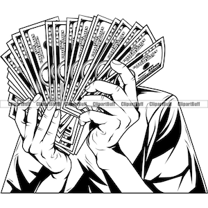 Man Holding Money Stack Gangster Cash Hustle Grind Street Designer Fashion Rich Cash Hustling Art Design Element Logo JPG PNG SVG Cut File