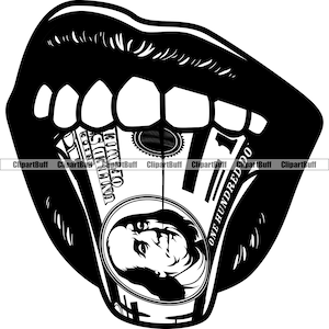 Gangster Hustle Money Tongue Cash Mouth Lips 100 Dollar Bill Hip Hop Rich Hustle Grind Hustling Quote Tattoo Art Design PNG SVG Cut File