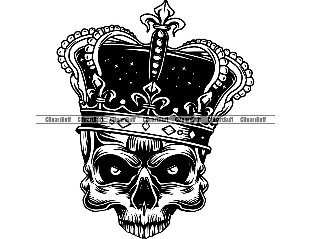 King Skull Skeleton Crown Face Detailed Royalty Scary Evil Dead Death