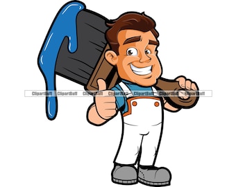 Pintor Manitas Pulgares Arriba Hombre Trabajador Diseñador Decorar Hogar Constructor Casa Pintura Pintura Fijar Empresa Logo Diseño Arte JPG PNG SVG Archivo de Corte