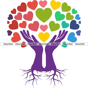 Mãos Corações Árvore Genealógica Raízes Coração Enraizado Amor Romântico Romance Unidade Alegria Feliz Casamento Símbolo Colorido Logo Design JPG PNG SVG Cut File