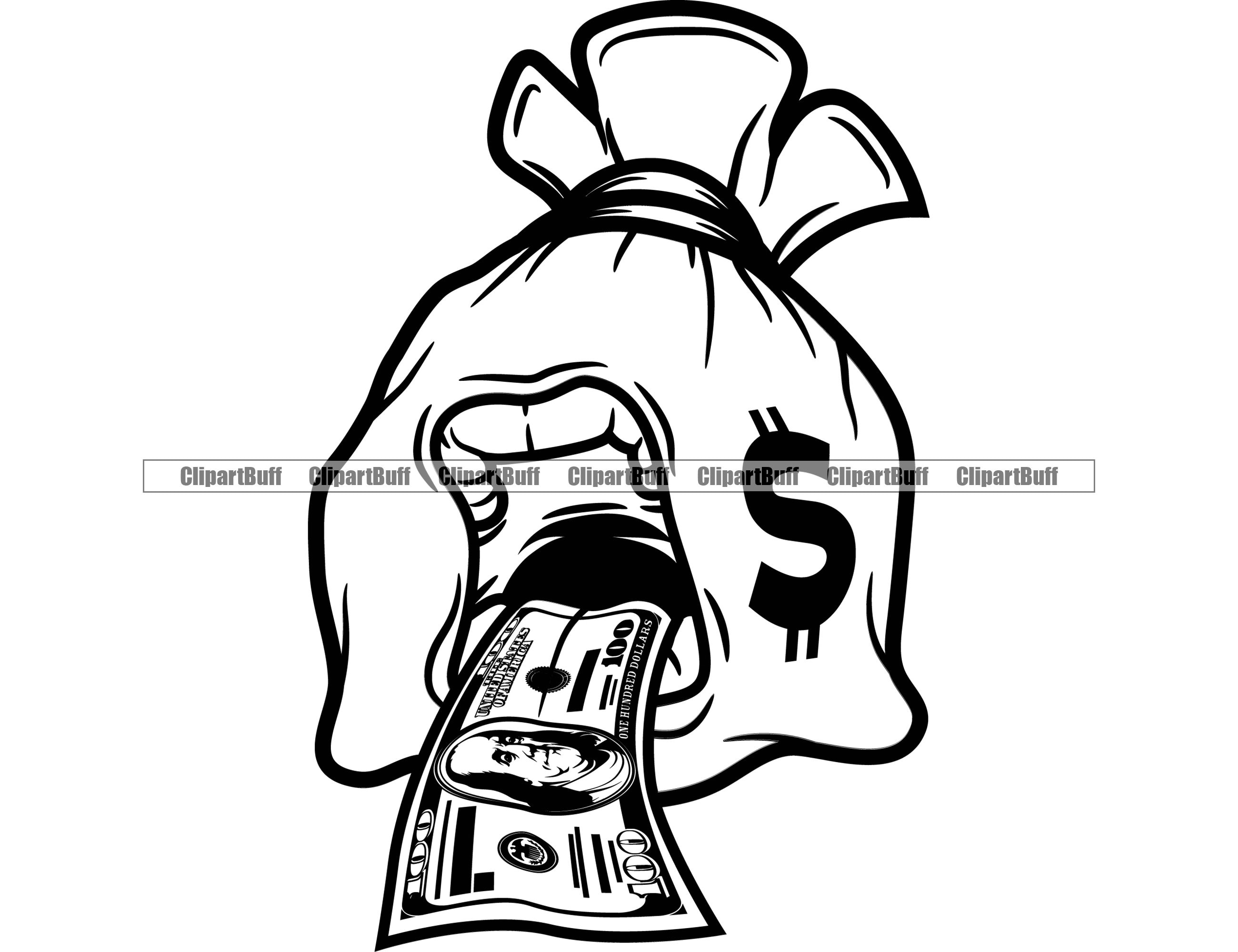 無料配達 100 Tongue Character Hustle Bag Money Dollar Rich Gangster 洋楽