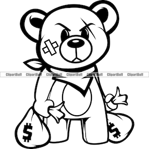 Gangster Hustle Orsacchiotto Cicatrice Faccia Benda Borsa per soldi Bandana Sciarpa Rap Rich Rapper Hip Hop Art Hustling Tattoo Design JPG PNG SVG File di taglio