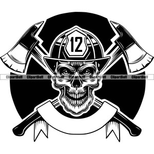 Skull Firefighter Firefight Firefighting Skeleton Fireman Helmet Worker Equipment Hero Work Dangerous Smoke Uniform JPG PNG SVG Cut File