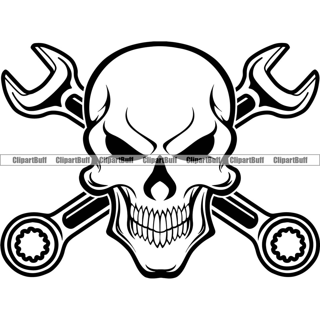 Skull Skeleton Tools Wrench Cross Bones Builder Labor Home Mechanic