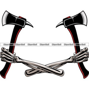 Skelet Hand met brandbestrijding bijl botten schedel brandweerman brandweerman noodhulp held werk Art Tattoo kleur ontwerpelement JPG PNG SVG knippen
