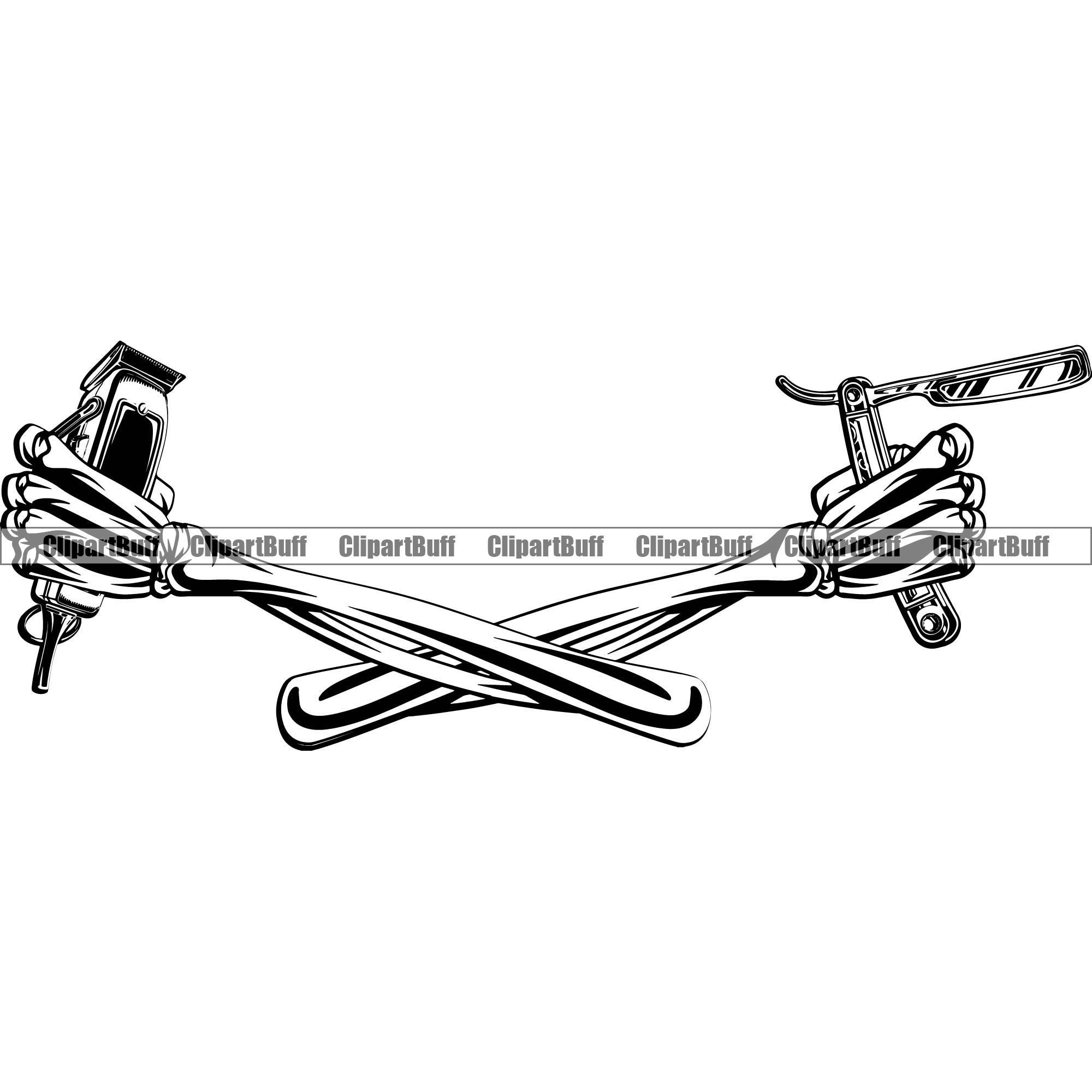 Skeleton Hand Holding Barber Trimmers Straight Razor Skull Barbershop Salon Haircut Hair Cut Hairstylist Business Art Design Element PNG SVG