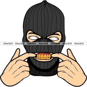 Gangster Hustle Black Gang Mitglied Ski Maske zeigt Gold Zähne Rich Hood Mafia Crime Mob Boss Rap Hip Hop Tattoo Design JPG PNG SVG geschnitten Datei
