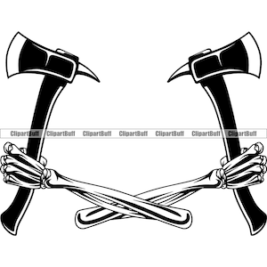 Skeleton Hand Holding Firefighting Axe Bones Skull Fireman Firefighter Emergency Hero Work Art Tattoo Design Element JPG PNG SVG Cut File