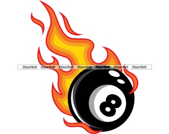 Flaming 8 Eightball Eight Ball Billard Pool Stick League Equipment Fire Flame eSports Symbol Tattoo Art Logo Design JPG PNG SVG Cut File