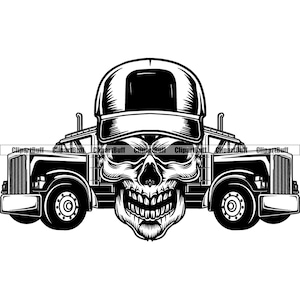 Truck Driver Skull Grin Skeleton Trucker Diesel Hat Cap Transport Big Rigg 18 Wheeler Tractor Trailer Art Transportation Design PNG SVG Cut