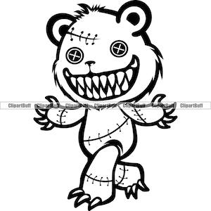 Horreur Teddy Bear Mean Sharp Dents Effrayant Creepy Doll Scar Face Stitches Hip Hop Rap Rich Gangster Hustling Thug Tattoo Logo Design PNG SVG