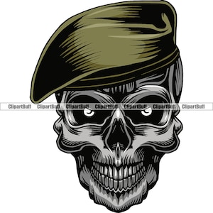 Schedel soldaat leger dragen baret hoed skelet militaire oorlog krijger kwaad fantasie schild strijd Art Tattoo kleur ontwerpelement JPG PNG SVG