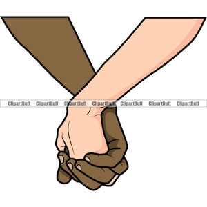 May include: Two hands, one with light skin and one with dark skin, are holding each other. The hands are intertwined and the fingers are touching.