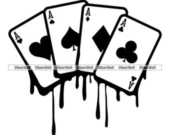 Four Aces Dripping Poker Hand Casino Playing Card Game Drip Jackpot Gamble Gambling Gambler Vegas Bet Winner Art Logo Design JPG PNG SVG Cut