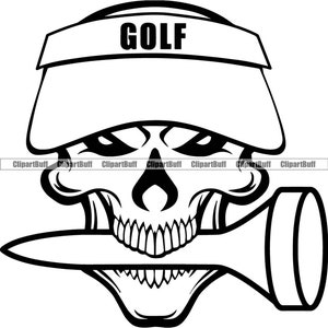 Crâne Golfeur Joueur Portant Visière Casquette Chapeau Squelette Mordant Golf Tee Grin Golf Sport Balle Jouer Art Tatouage Conception Logo JPG PNG SVG Couper Fichier