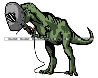 Soldadura Dinosaurio Dino T-Rex Welder Máscara de plasma Máscara de plasma Naturaleza Animal Logo Divertido Dibujo hilarante Arte de diseño Jpg PNG SVG Archivo de corte