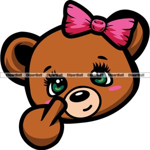 Schattige teddybeer baas Lady Bow weergegeven: middelvinger Gangster drukte vrouw meisje straat Rap Art Hustling Tattoo Design JPG PNG SVG bestand knippen