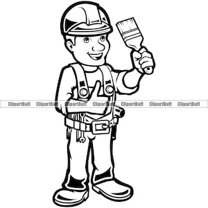 Painter Handyman Construction Man Worker Designer Decorate Home Builder House Painting Paint Company Logo Design Art JPG PNG SVG Cut File