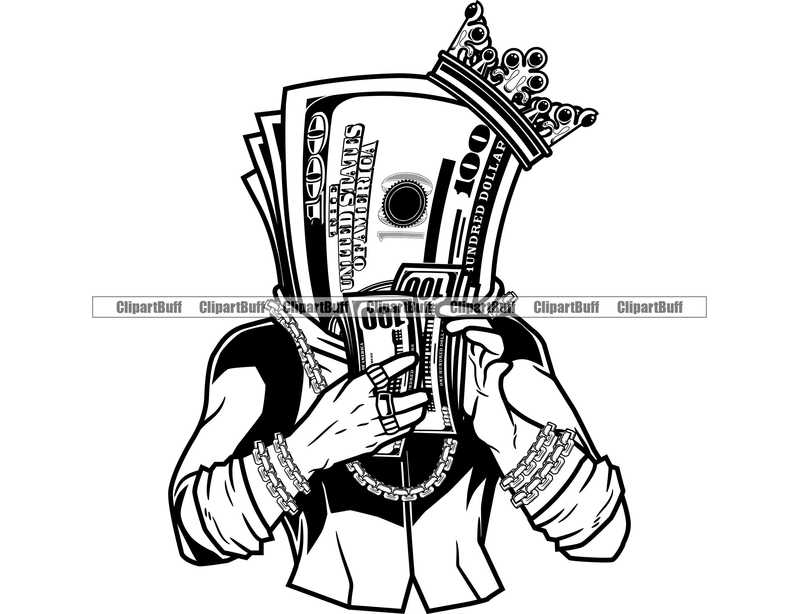 Hustle Money King 100 Dollar Bill Character Counting Cash Stack Gold ...