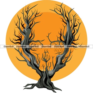 Tree Skull Head Sunrise Wood Face Grim Decay Dead Human Skeleton Halloween Horror Scary Tattoo Logo Design Art Concept JPG PNG SVG Cut File