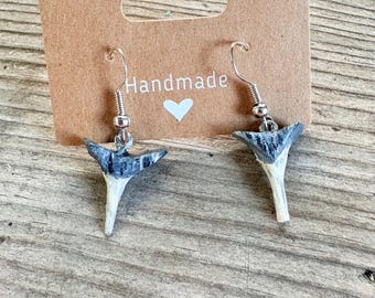 Handmade Clay Shark Tooth Earrings: Sterling Silver Hooks, Ocean Lover Gift