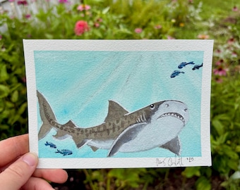 Tiger Shark Watercolor Painting: Ocean Art, Biology Gift, Hand Painted