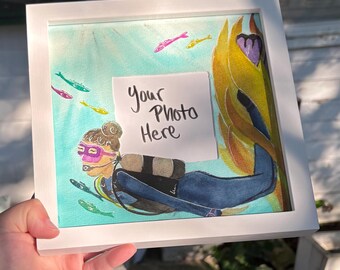 Hand-Painted Scuba Diver Photo Mat: Watercolor Ocean Art