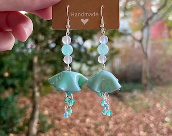 Handmade Seafoam Jellyfish Earrings: Beaded, Sterling Silver Hooks