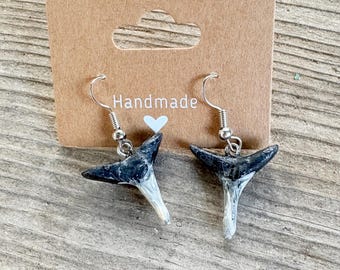 Clay Shark Tooth Earrings: Sterling Silver Hooks, Ocean Lover Gift