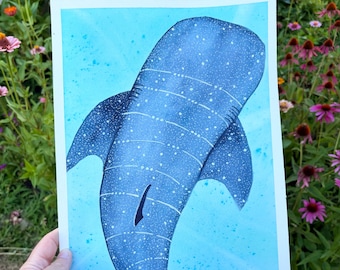 Hand-Painted Whale Shark Watercolor: Ocean Art, Original Artwork