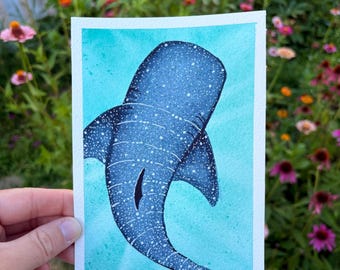 Whale Shark Watercolor Painting: Ocean Art, Original Artwork