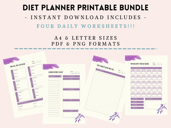 Diet Planner Instant Download Printable Bundle Meal Planner | Etsy