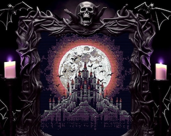Dracula's Castle Cross Stitch Pattern Horror Gift for Goth X-Stitch Witchy Blackwork Spooky Cross Stitch Halloween Cross Stitch Modern