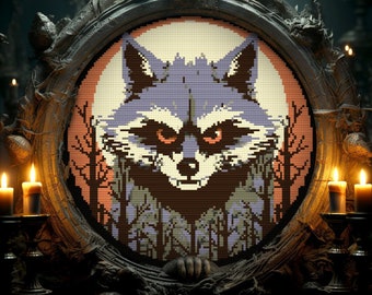Raccoon Trash Eater Cross Stitch Pattern Horror Gift for Goth X-Stitch Witchy Spooky Modern Funny Cross Stitch