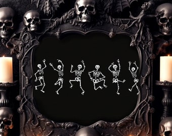 Dancing Skeletons Cross Stitch Pattern Horror Gift for Goth X-Stitch Witchy Blackwork Spooky Cross Stitch Halloween Cross Stitch Modern