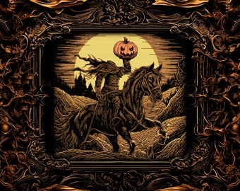 Sleepy Hollow Cross Stitch Pattern Gift for Goth X-Stitch Spooky Woodcut Cross Stitch Pattern Halloween Headless Horseman Cross Stitch