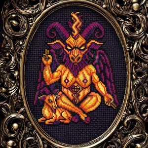 Pumphomet Cross Stitch Pattern Horror Gift for Goth X-Stitch Witchy Jack O&#39;Lantern Pumpkin Satan Spooky Snarky Halloween Modern