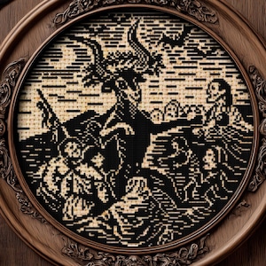 Witches Sabbath Cross Stitch Pattern Horror Gift for Goth Spooky Witchy Coven Monochrome Devil Woodcut Halloween Goya Modern Xstitch PDF