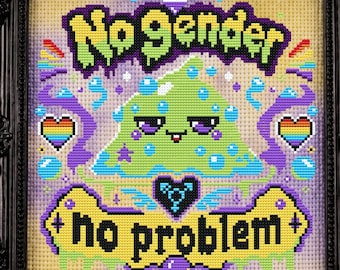 No Gender No Problem Cross Stitch Pattern Pride Witchy Gay Slime  Rainbow LGBTQ Pastel Goth Whimsical Halloween Gothic Modern Cute Xstitch