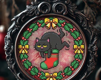 Stocking Grumpy Cat Christmas Ornament Cross Stitch Pattern Snarky Gift for Xmas Kawaii Funny Halloween Xstitch Creepmas Modern PDF