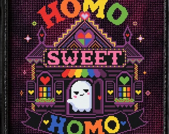 Homo Sweet Homo Cross Stitch Pattern Pride Gay Grumpy Cat Rainbow LGBTQ Witchy Cute Halloween Pastel  Gothic Modern Xstitch