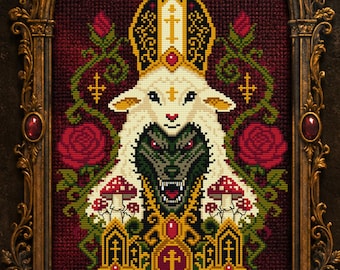 False Prophet Cross Stitch Pattern Occult Spiritual Gift for Goth X-Stitch Witchy Spooky Wolf Halloween Modern PDF